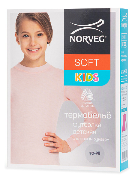 Термофутболка детская серии SOFT. Знак Woolmark, цвет розовый, фото 4