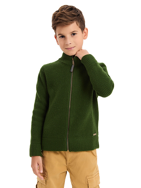 Кардиган шерстяной на молнии для мальчика, цвет олива, фото 1