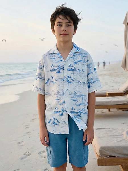  LINEN Рубашка для мальчика с коротким рукавом, цвет паттерн arctic, фото 5