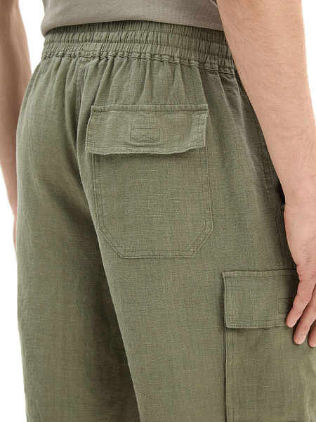 Шорты с карманами из 100% льна для мужчин, цвет хаки, фото 6