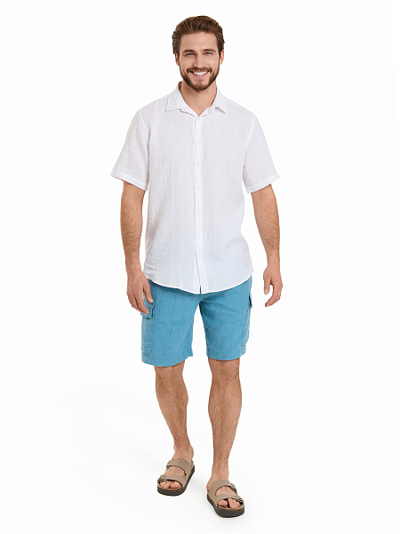 Шорты с карманами из 100% льна для мужчин, цвет голубой, фото 1