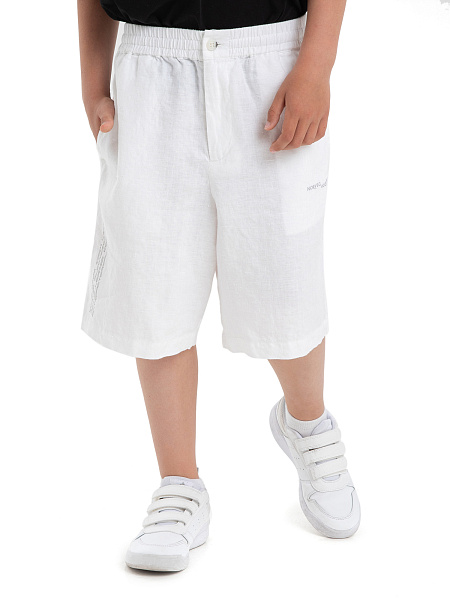 Шорты-бермуды из 100% льна для мальчиков-подростков, цвет белый, фото 2