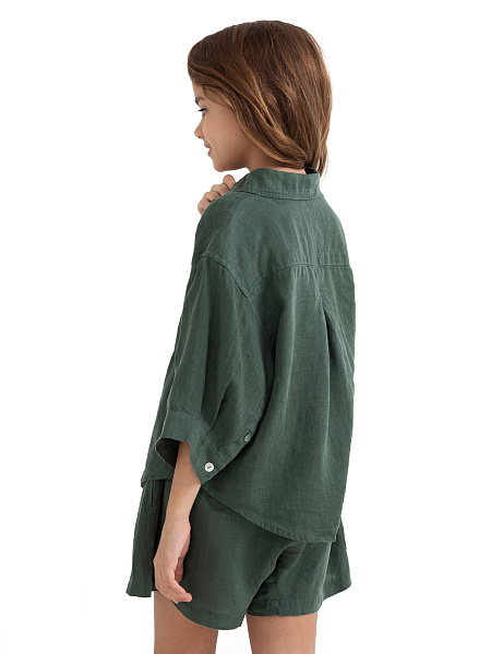 Рубашка для девочек-подростков серии LINEN, цвет олива, фото 4