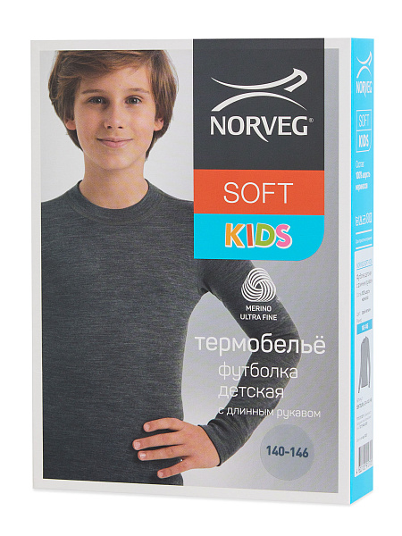 Термофутболка для мальчиков-подростков серии SOFT. Знак Woolmark, цвет серый меланж, фото 6