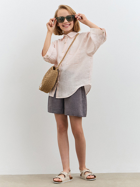 LINEN Рубашка для девочки, цвет бело-розовый, фото 6