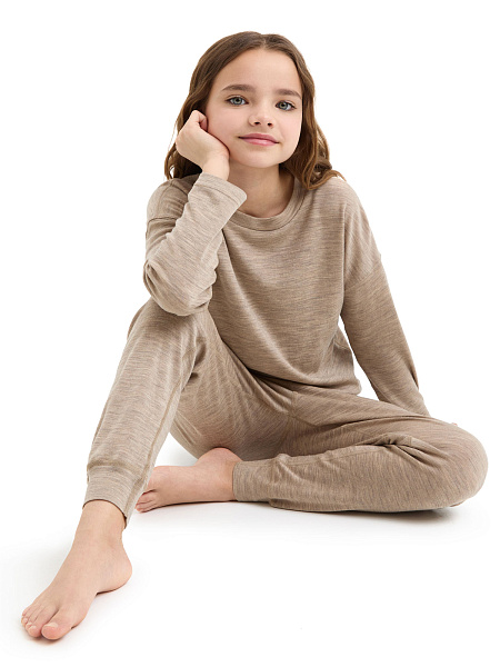 Пижама для девочки-подростка из шерсти мериносов, цвет коричневый меланж, фото 1
