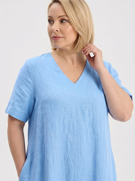 Платье А-силуэта из умягченного льна, цвет голубой, фото 2