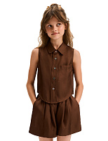 Блуза SILK для девочки без рукавов Шоколад