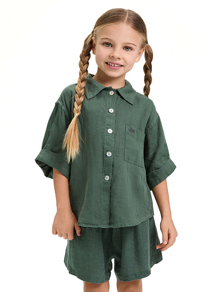 Рубашка для девочки серии LINEN, цвет олива, фото 1