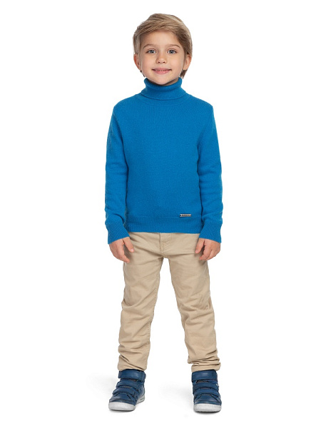 Свитер Cashmere детский для мальчика с высоким воротом, цвет бирюзово-синий, фото 2