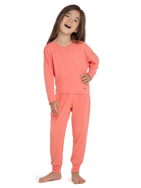 Лонгслив Bamboo для девочки, цвет коралловый, фото 2