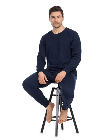 Термобелье костюм для сна и дома мужской из шерсти мериноса, цвет темно-синий, фото 1