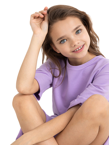 Футболка детская для девочек серии Cotton, цвет лаванда, фото 4