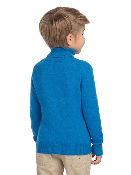 Свитер Cashmere детский для мальчика с высоким воротом, цвет бирюзово-синий, фото 4