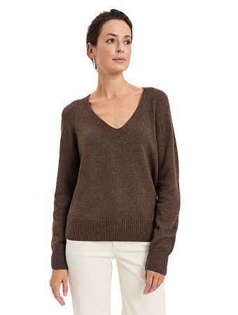 Джемпер Cashmere&Merino blend V-вырез, цвет серо-коричневый, фото 1