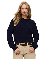 Джемпер с орнаментом "косы" укороченный Темно-синий