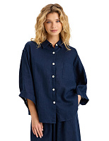 Рубашка женская c широкими рукавами серии LINEN Темно-синий