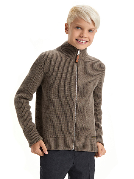 Кардиган шерстяной на молнии для мальчиков-подростков, цвет коричневый, фото 1