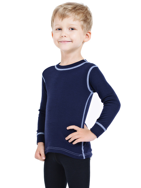 Термофутболка для мальчиков с длинным рукавом серии SOFT, цвет синий с отстрочкой, фото 2