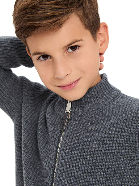 Кардиган шерстяной на молнии для мальчика, цвет графитовый, фото 3