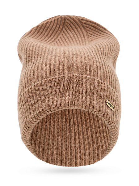 Шапка из шерсти с отворотом, цвет бежевый меланж, фото 3
