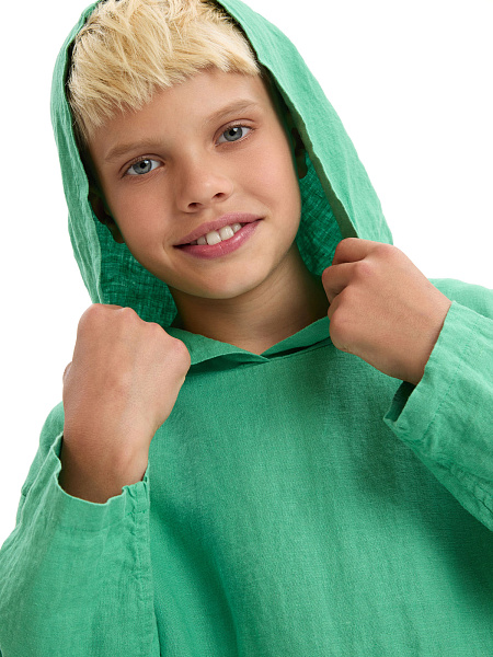 Худи из 100% льна для мальчиков, цвет зеленый, фото 5