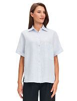 LINEN Рубашка женская прямая с коротким рукавом Небесно-голубой