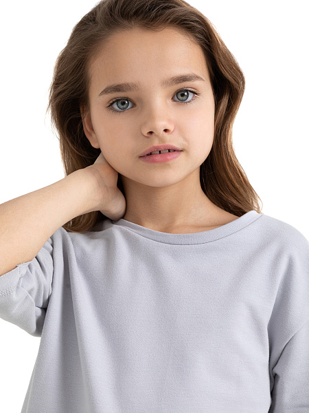Футболка детская для девочек серии Cotton, цвет светло-серый, фото 4