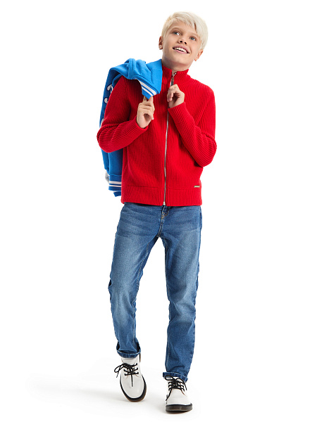 Кардиган шерстяной на молнии для мальчиков-подростков, цвет красный, фото 2