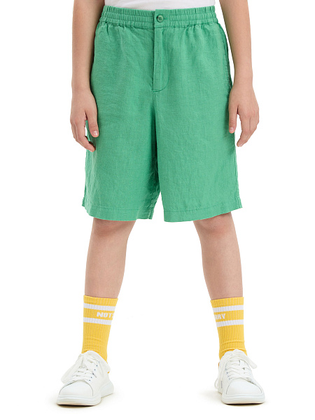 Шорты-бермуды из 100% льна для девочек, цвет зеленый, фото 2