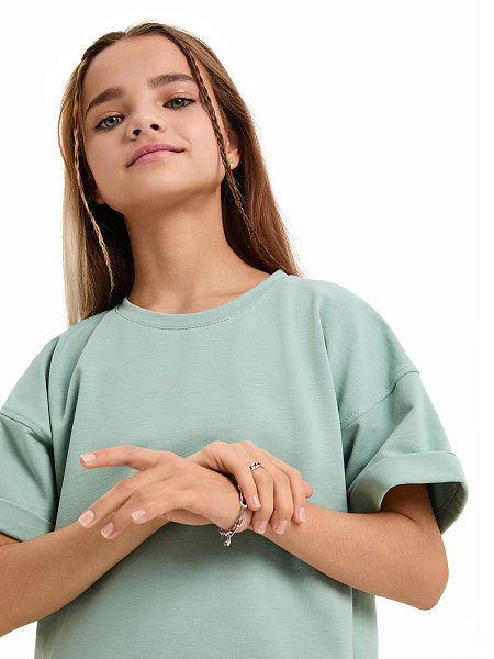 Футболка для девочки ORGANOMICA Cotton, цвет ментол, фото 4
