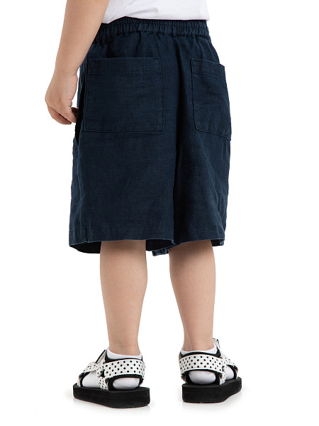 Шорты-бермуды из 100% льна для девочек, цвет темно-синий, фото 4